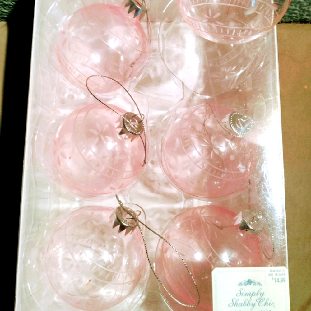 Rachel Ashwell Simply Shabby Chic Pink Glass Christmas 🎄 Ornaments